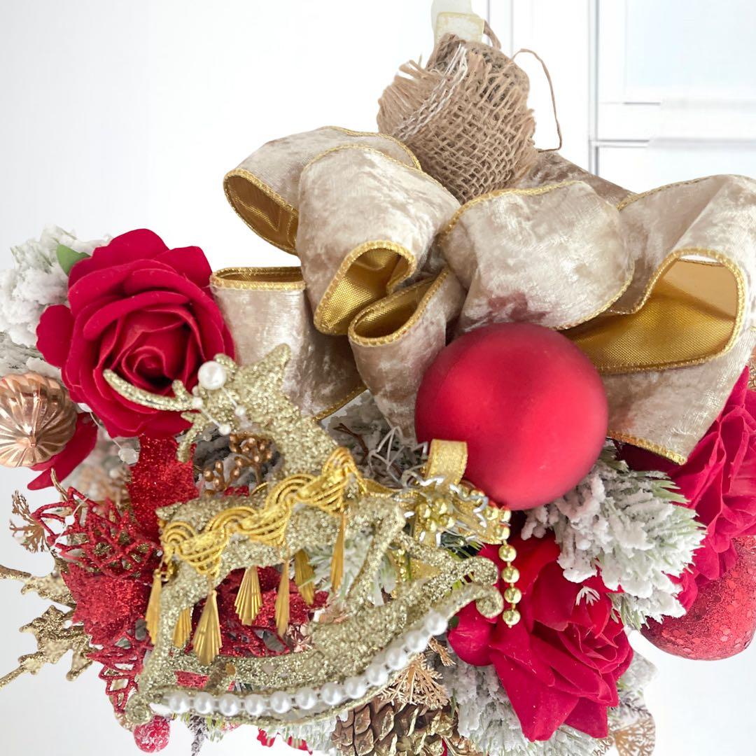クリスマススワッグS＊赤い薔薇と雪化粧のノエルリュクス クリスマスリース 飾り