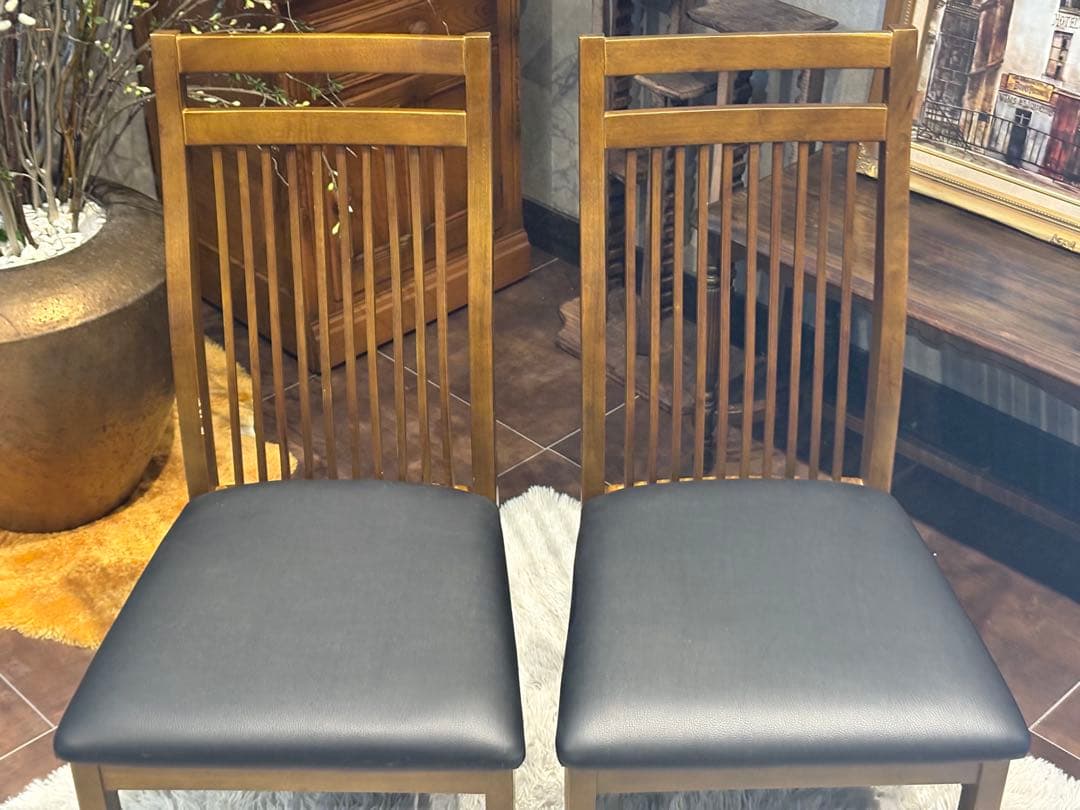 IDC 大塚家具 ダイニング リビングチェア ブラックレザー ビンテージ H