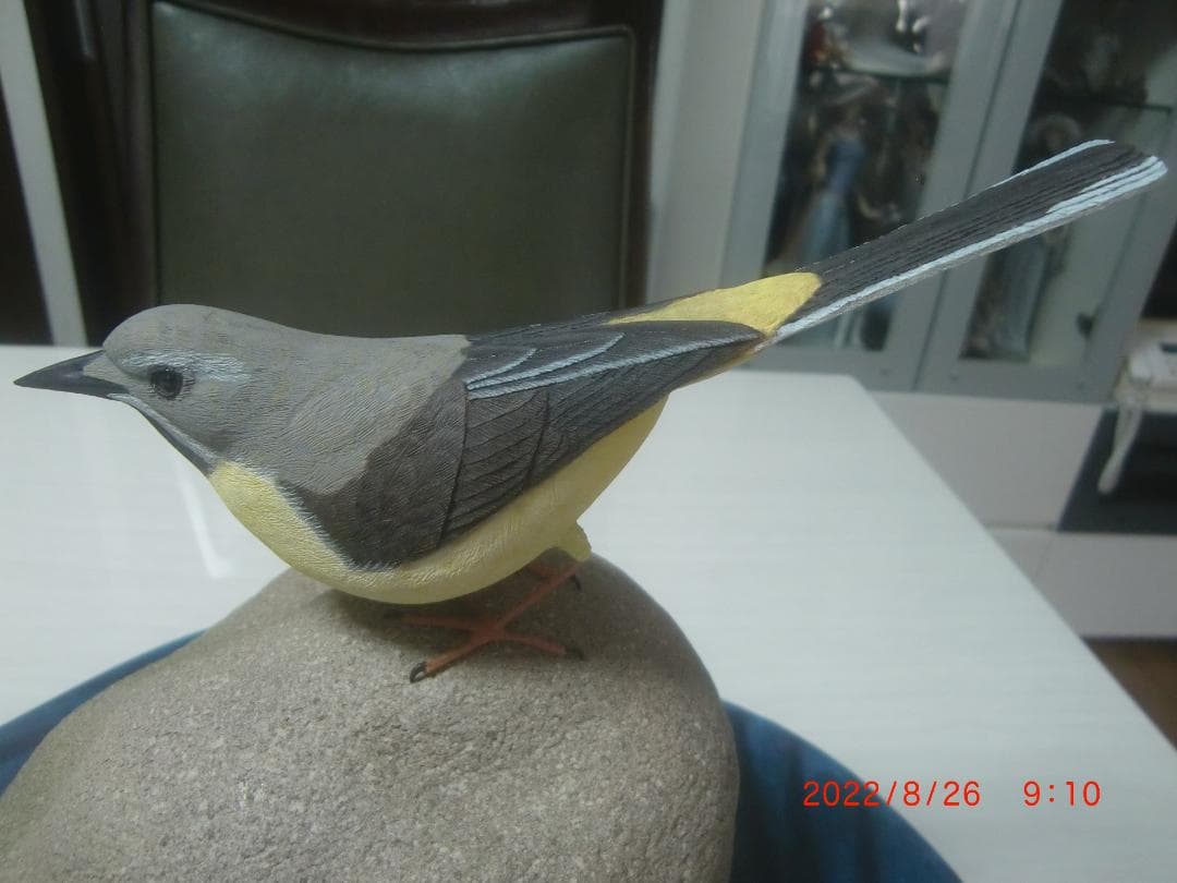 キセキレイ　 バードカービング　野鳥彫刻　木彫 美術品 　彫刻　インテリアＮ41