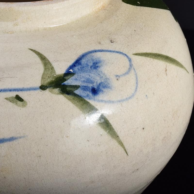 朝鮮美術　李朝　高麗白磁　色絵　花文　壷　高さ約31㎝　V　R7859B