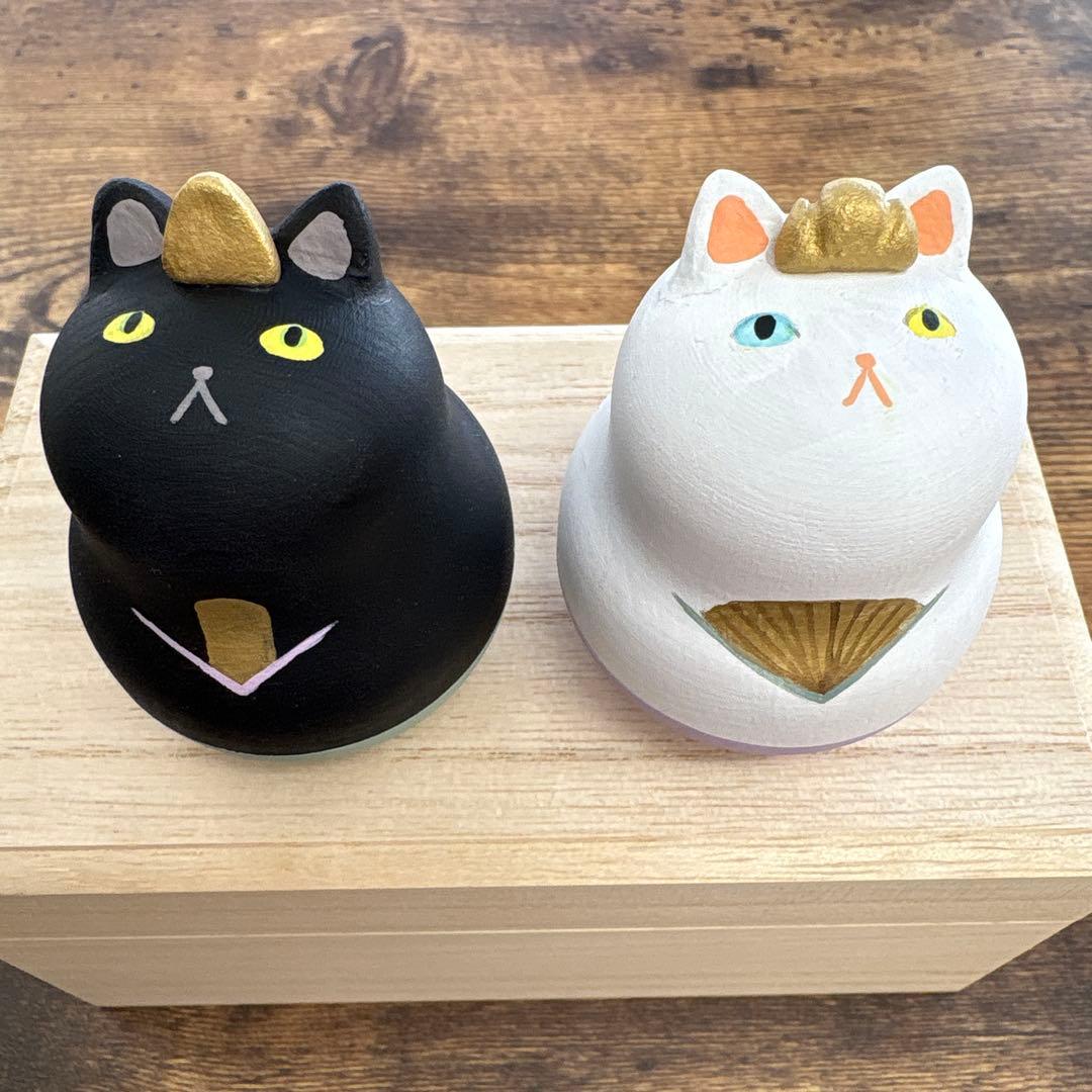 ねこマトリョーシカ　木製　白黒