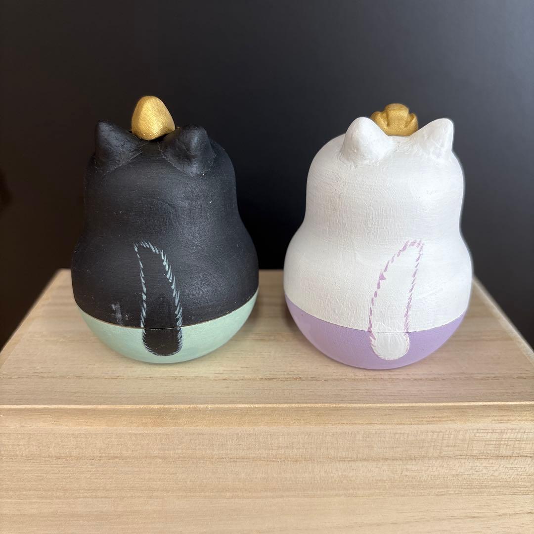 ねこマトリョーシカ　木製　白黒