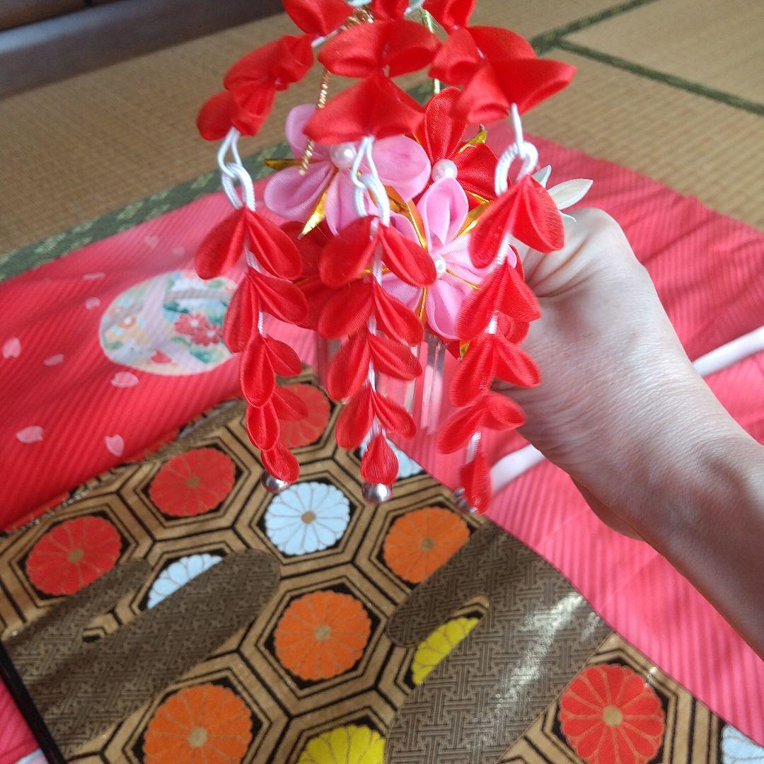 七五三 七歳 正絹着物 帯付き 長襦袢半襟付き かんざし