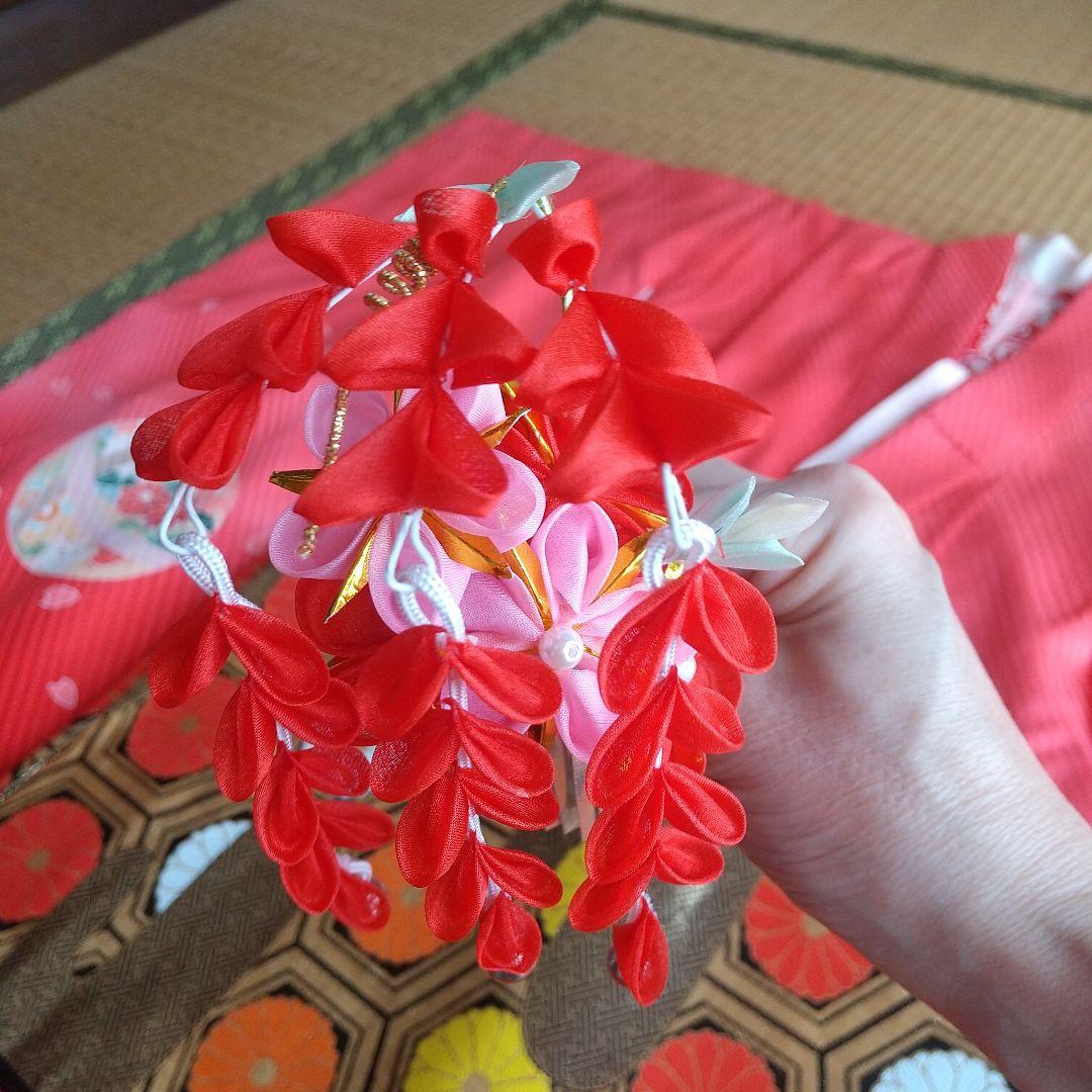 七五三 七歳 正絹着物 帯付き 長襦袢半襟付き かんざし