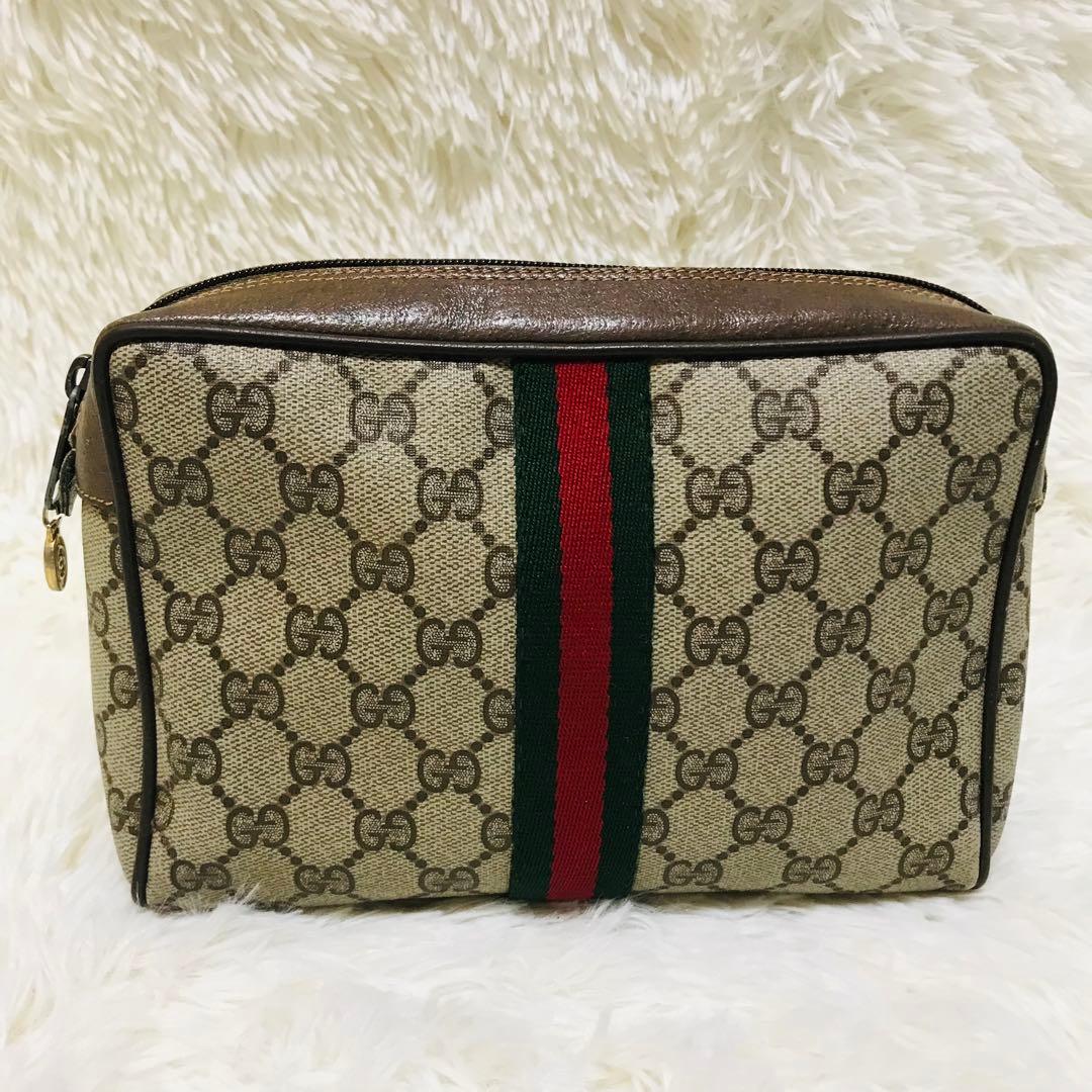 【美品】グッチ クラッチバッグ シェリーライン GG PVC インターロッキング