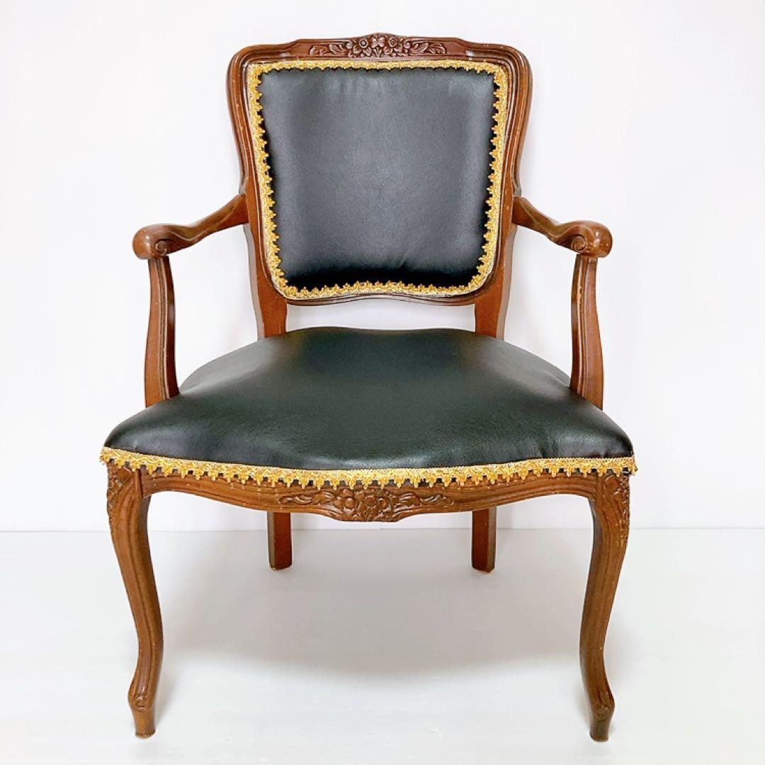 アンティーク　クラシックスタイル　アームチェア 猫脚　椅子　合皮　サロンチェア