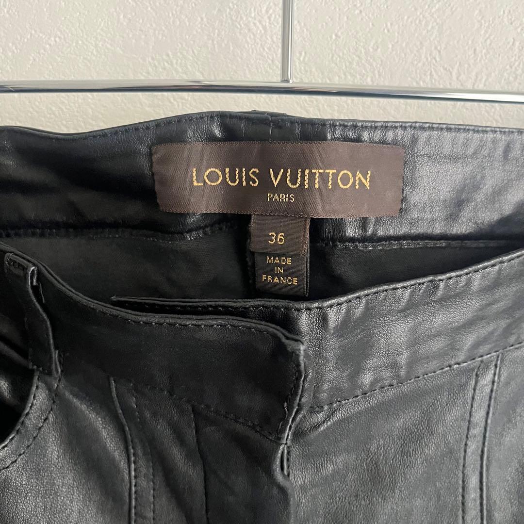 【希少✨最高級】ルイヴィトン　ラムレザー　パンツ　LVエンポスロゴ　黒　36