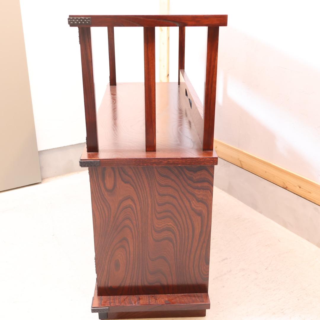 岩谷堂箪笥 欅材 茶棚 漆塗り 桐紋様 南部鉄器 サイドボード 飾り棚 茶箪笥