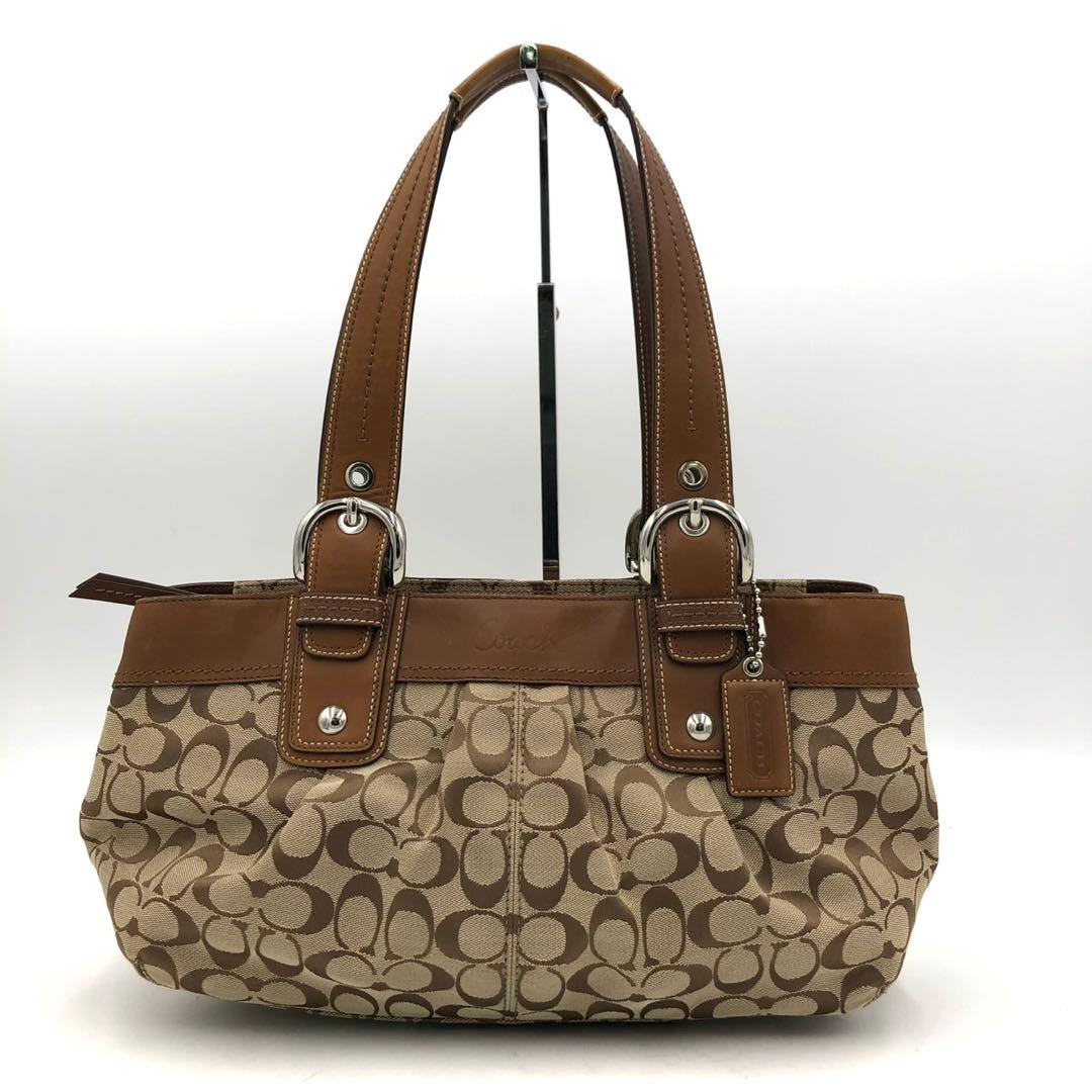 COACH コーチ トートバッグ シグネチャー キャンバス レザー ブラウン