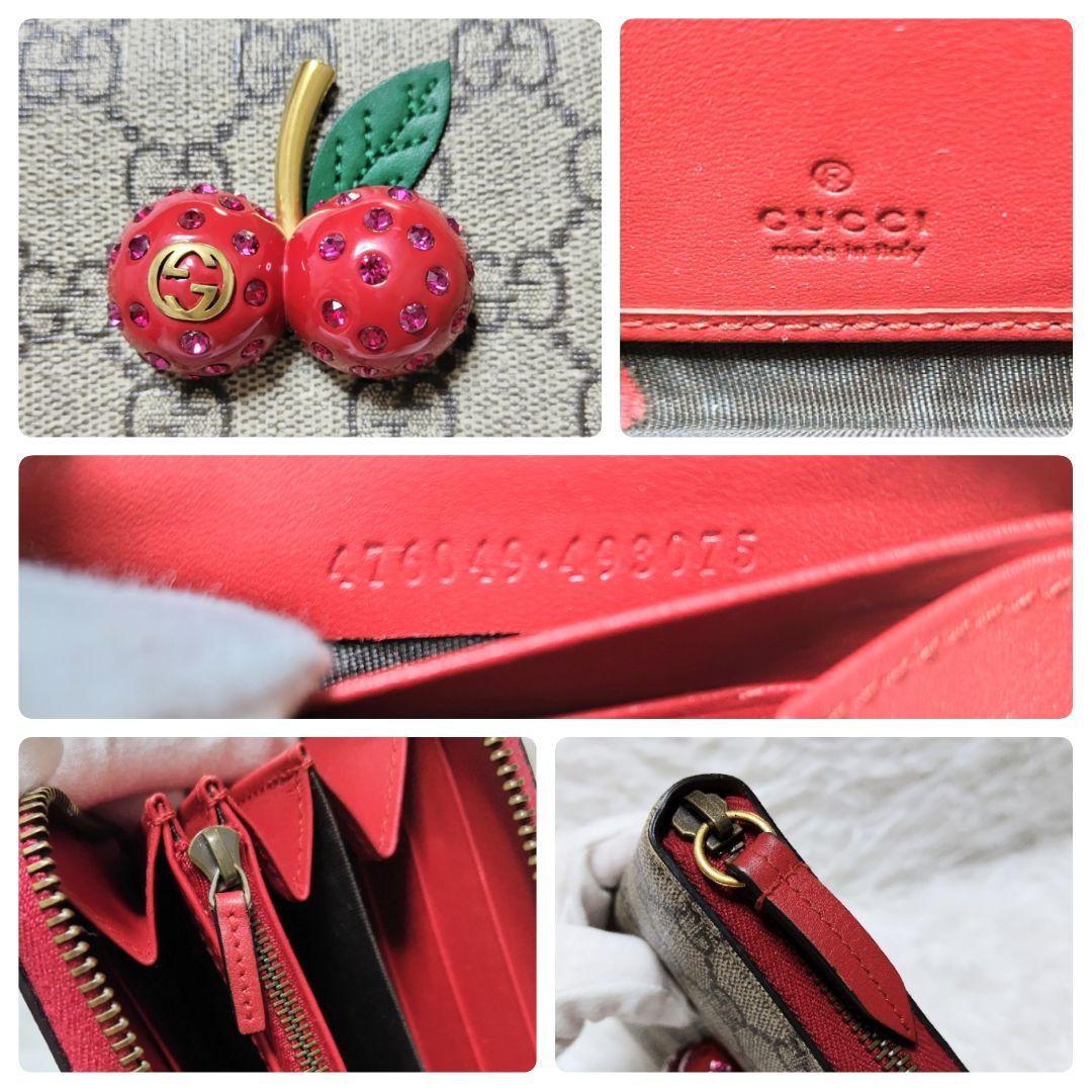 レア極美品✨チェリースプリームラウンドファスナー長財布　ゴールド金具赤レザー