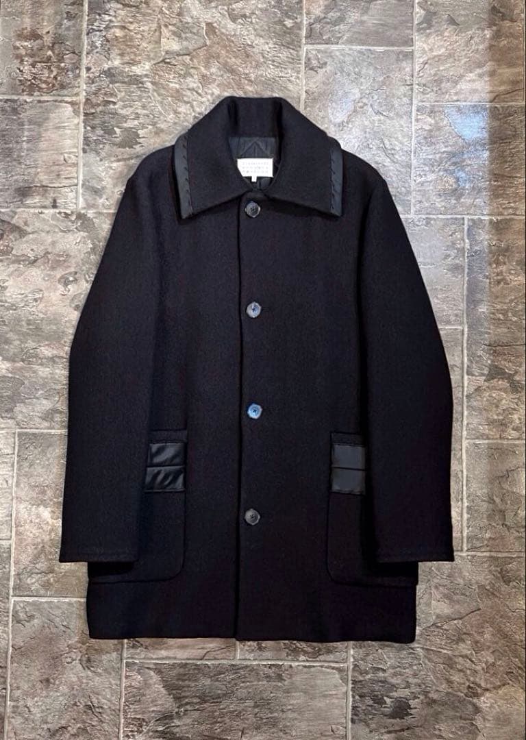 【極美品】Martin Margielaサテンパイピングウールロングコート黒48