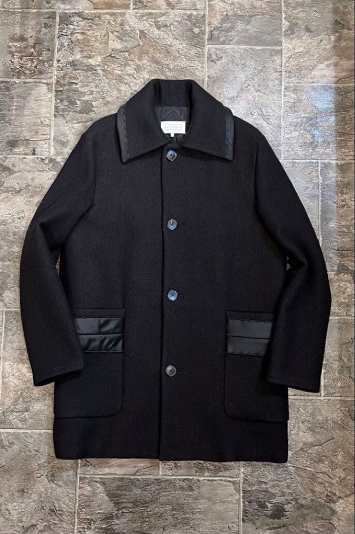 【極美品】Martin Margielaサテンパイピングウールロングコート黒48