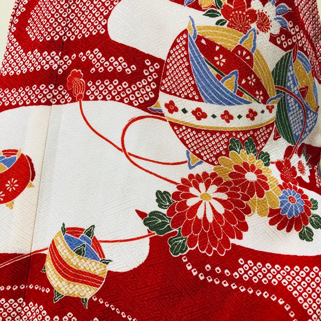 七五三 七歳‼️正絹絞り豪華絢爛‼️手毬花々金彩煌びやか際立つ銘品‼️作り帯楽々人気