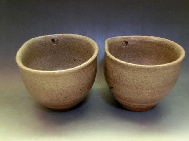 酒器■絵唐津 歪み片口 2客 古唐津超名品【江戸時代】猪口 酒杯 時代物 骨董