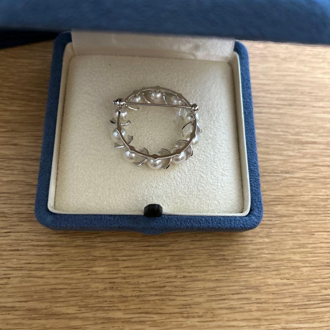 MIKIMOTO ミキモト　真珠　パール　シルバー　葉彫り　月桂樹　ブローチ