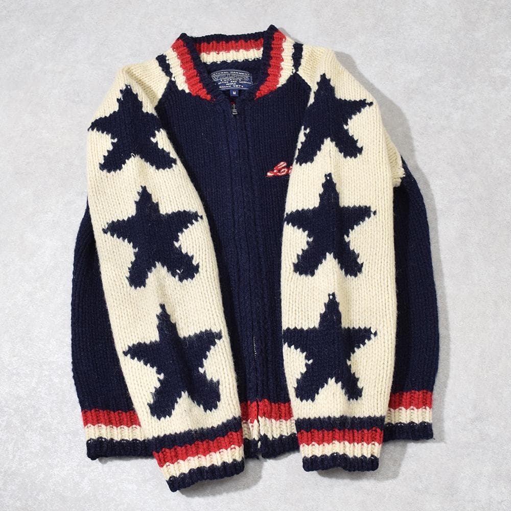 90s 00s WILLPIPS フルデコ スター カウチンニット ブルゾン