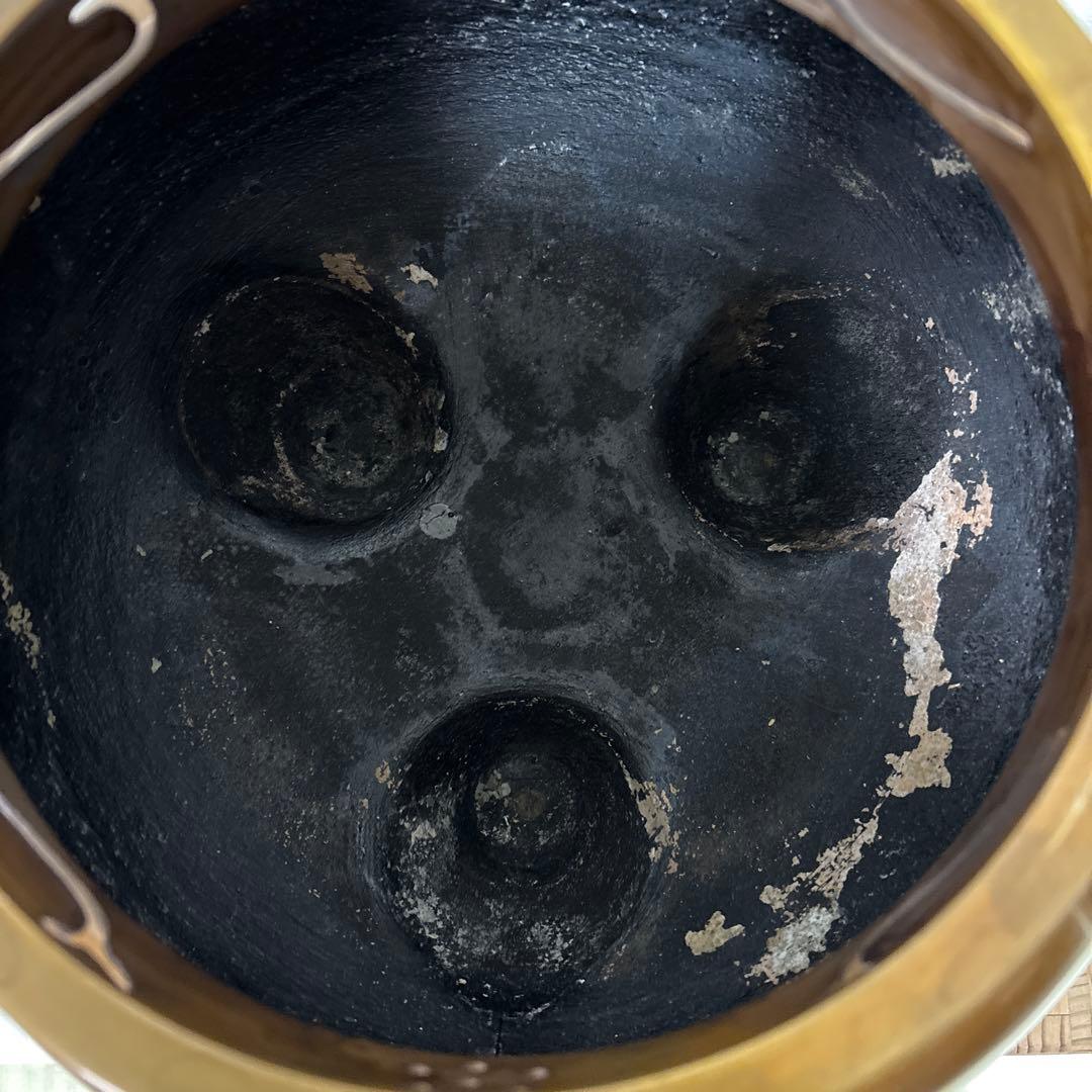 茶道具 釜 茶釜 唐銅 鬼面風炉 丸釜