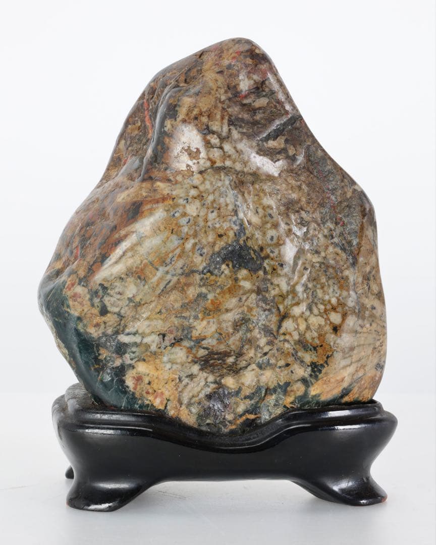 根尾谷 菊花石 サバ菊 八重一輪 紋石 共箱 台座付 872g 鑑賞石 水石