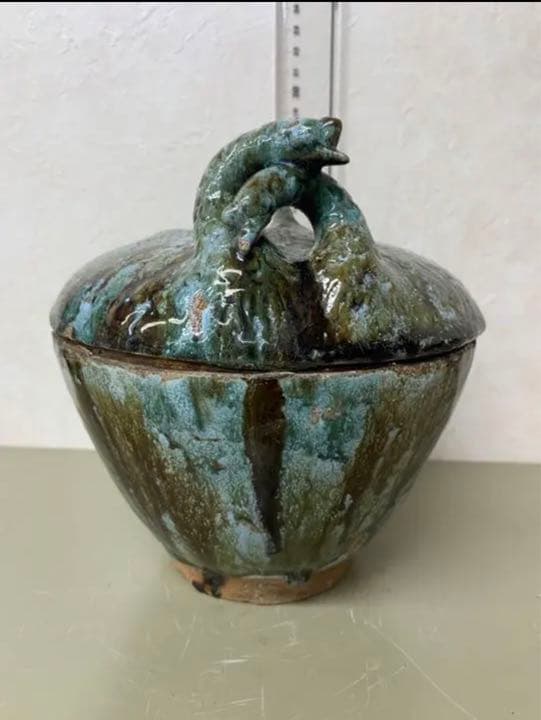 中国漢緑釉鹤文陶器　骨董　発掘品　古美術コレクション唐物　アンティーク江戸青磁