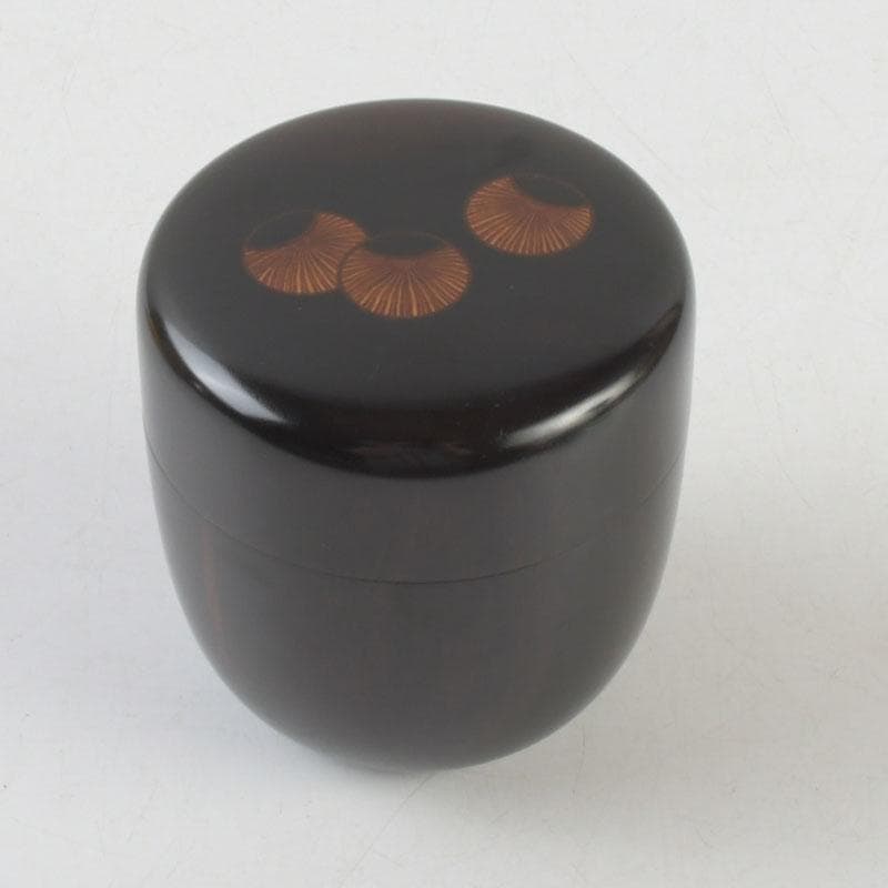 茶道具　山中塗　福田芳朗作　縞黒檀南天杢象嵌　壷々　大高棗　共布共箱　V9263