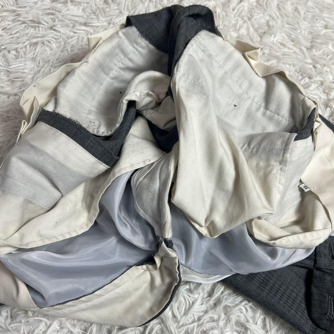 美品 リングジャケット セットアップスーツ チェック格子柄 グレー 44