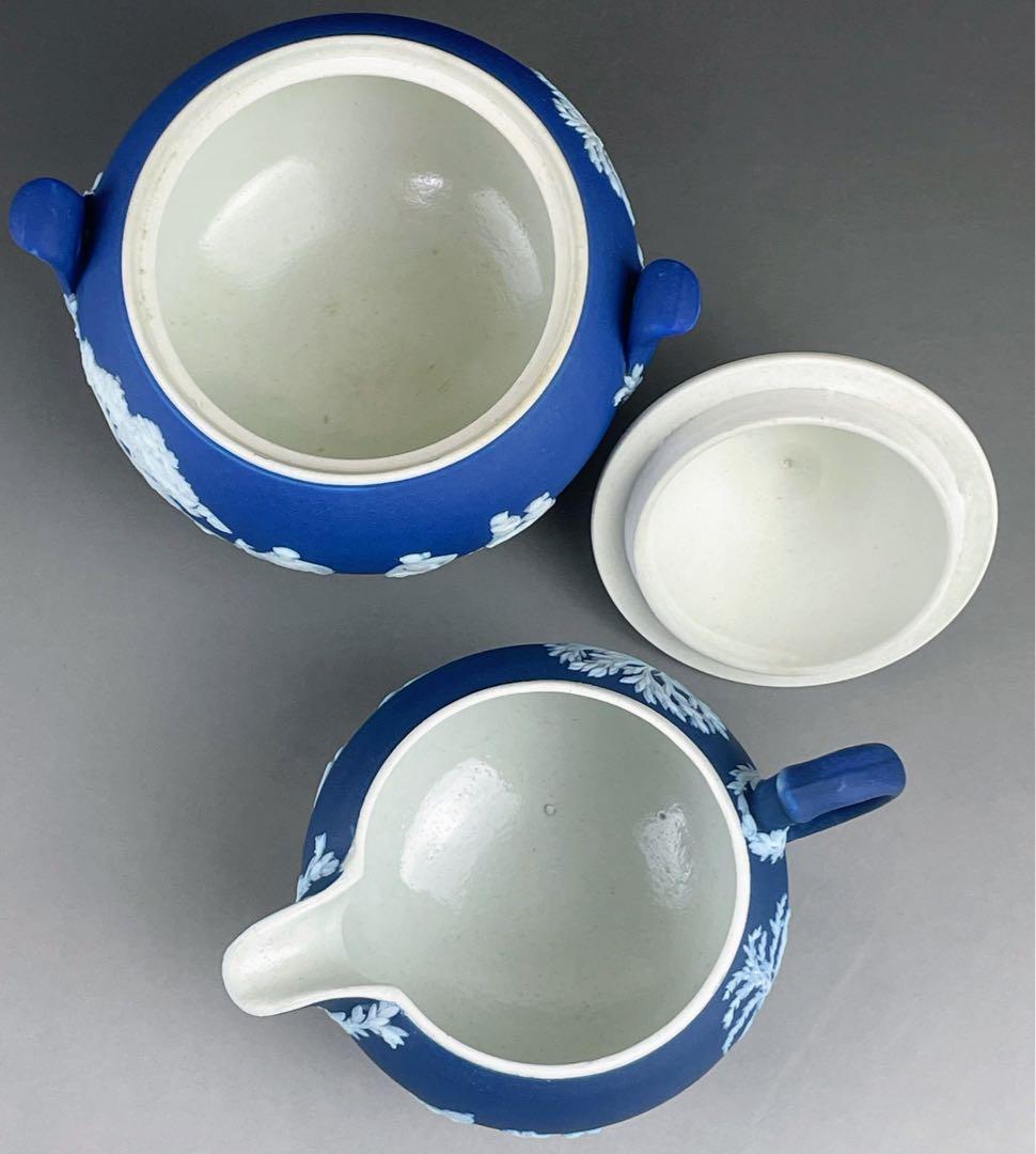 希少 アンティーク ウェッジウッド ジャスパーウェア シュガーボウル クリーマー