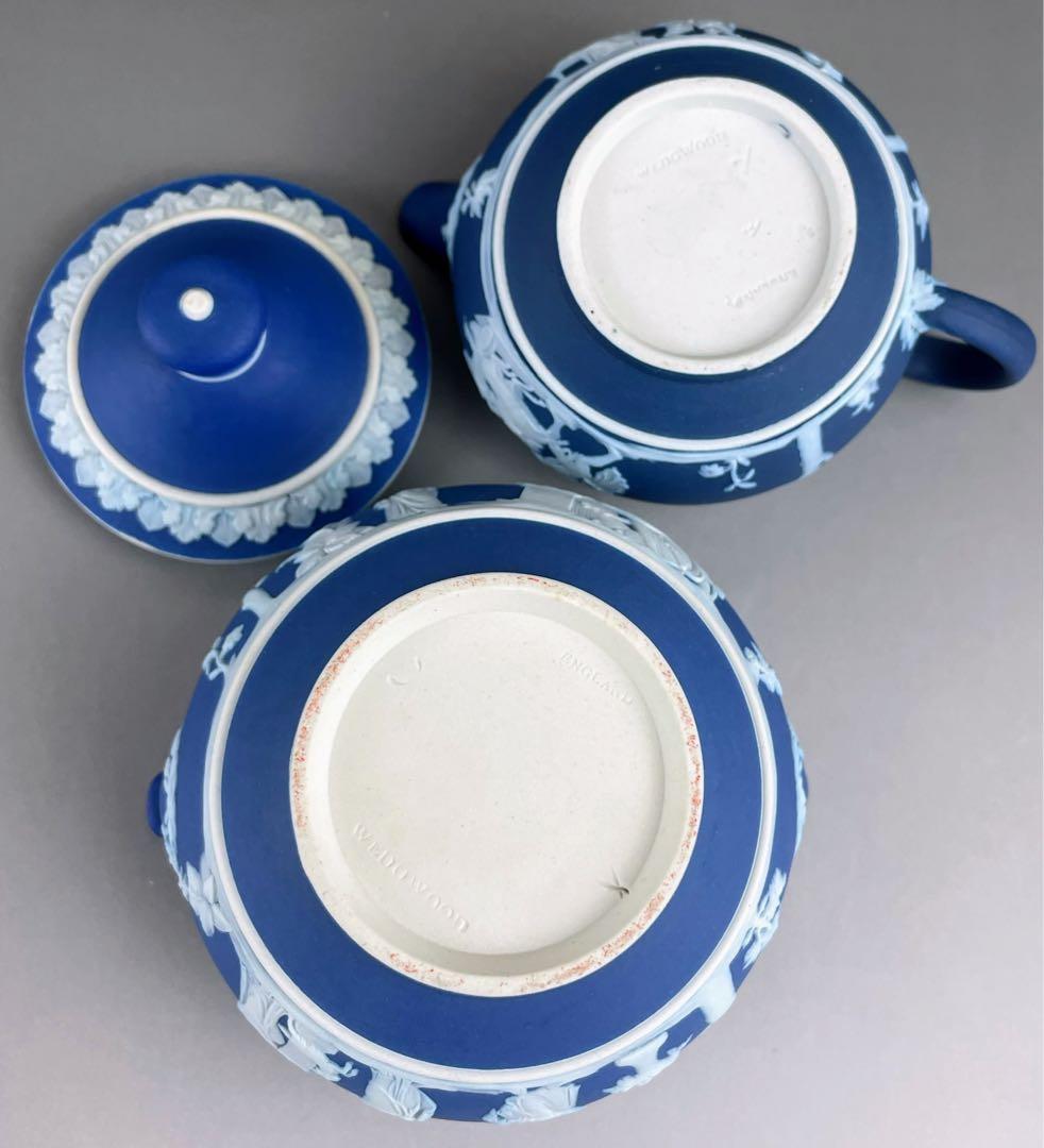 希少 アンティーク ウェッジウッド ジャスパーウェア シュガーボウル クリーマー