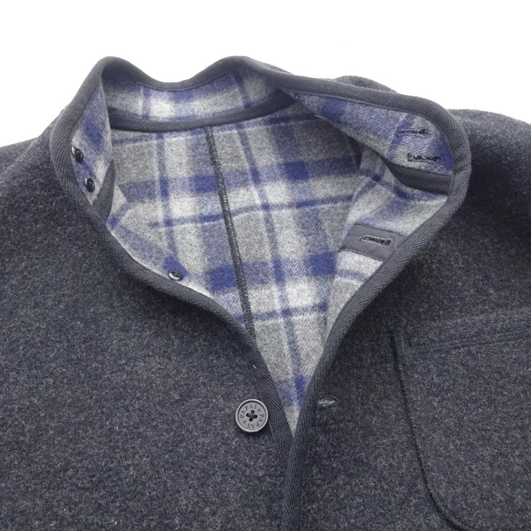 Papasパパス＋アンゴラ&カシミヤ混ウールジャケットダブルフェィス灰×チェック