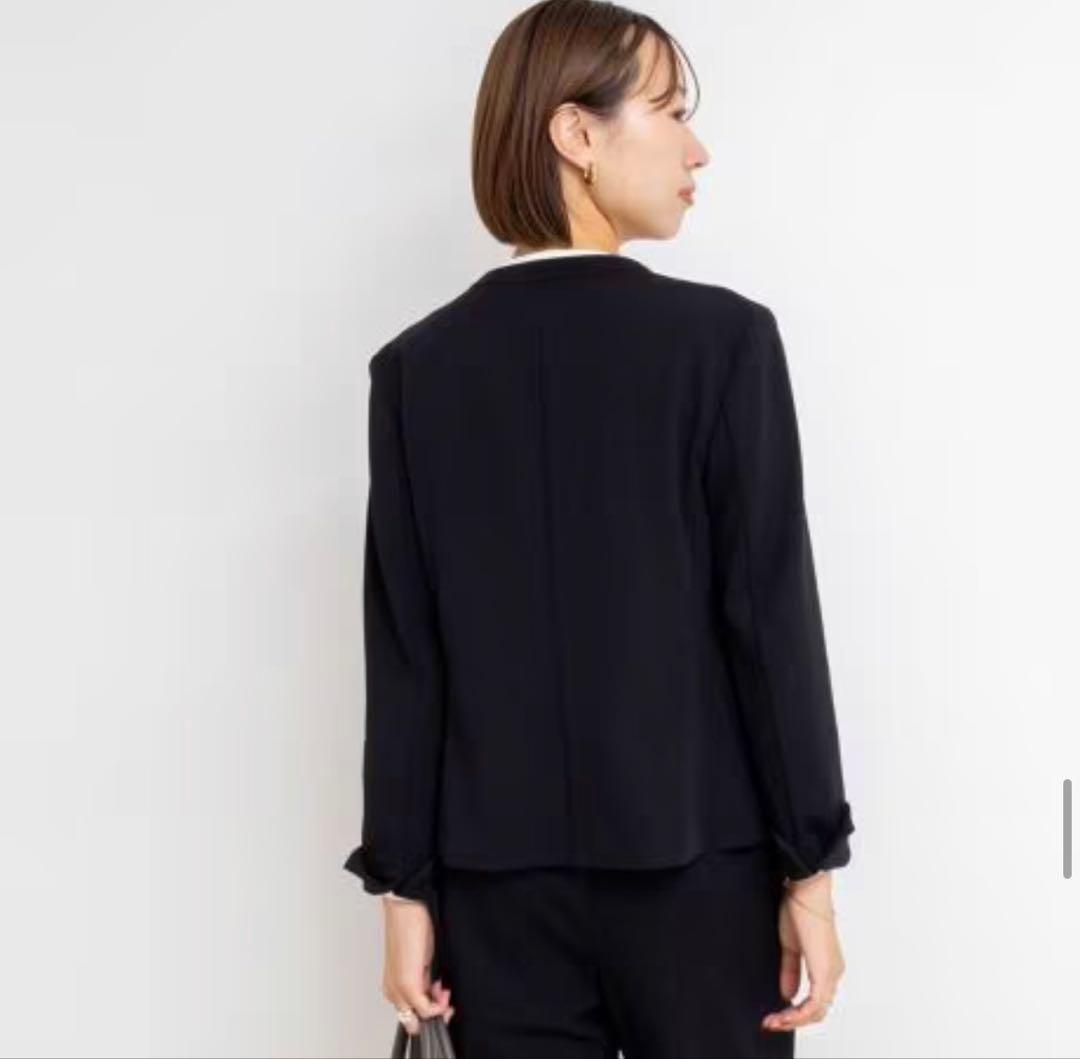 【新品】ノーリーズ ウォッシャブル カットジョーゼット ノーカラージャケット 黒