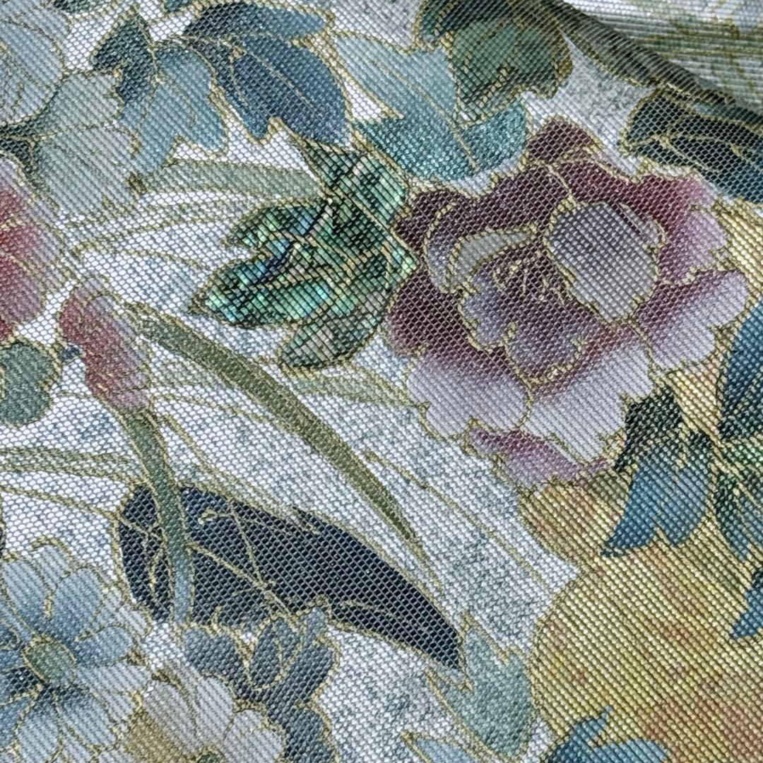 A 182袋帯 六通柄 箔　螺鈿 花草　美品 正絹 着物