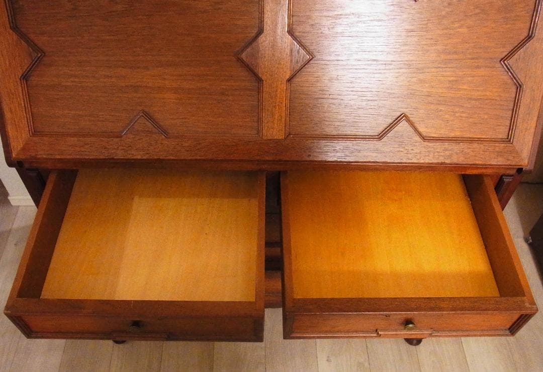 英国 アンティーク 家具 ライティングビューロー 鍵付き　真鍮金具