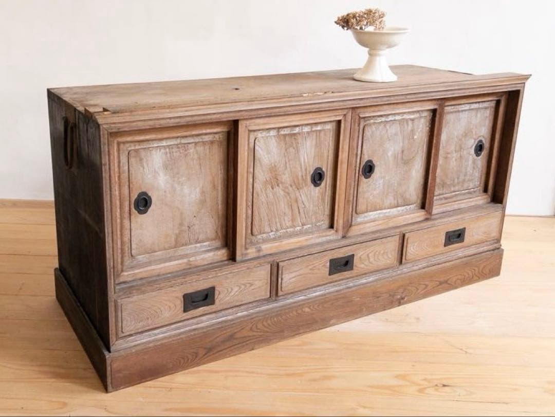 収納棚　木製　引き戸　引き出し　古道具　古家具　ビンテージ　アンティーク　レトロ