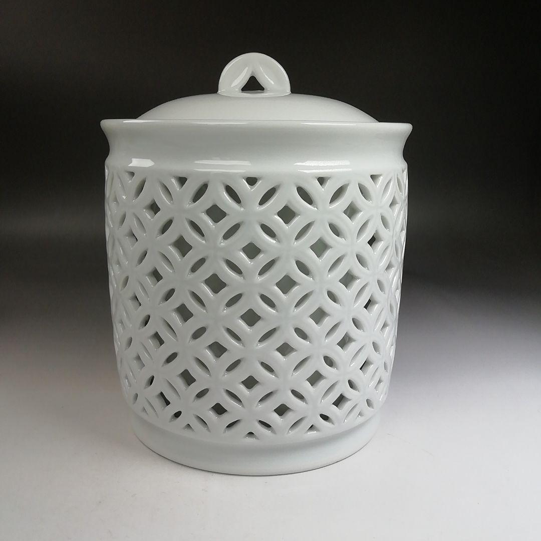 Ｗ２１６　皆具　『白磁　七宝透』『加藤藤城 造』　共箱　茶道具