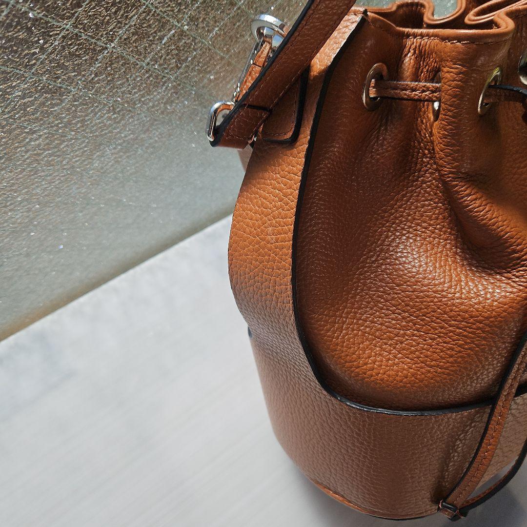 オーロラプレステージ シュリンクレザー巾着バッグ茶AURORA PRESTIGE