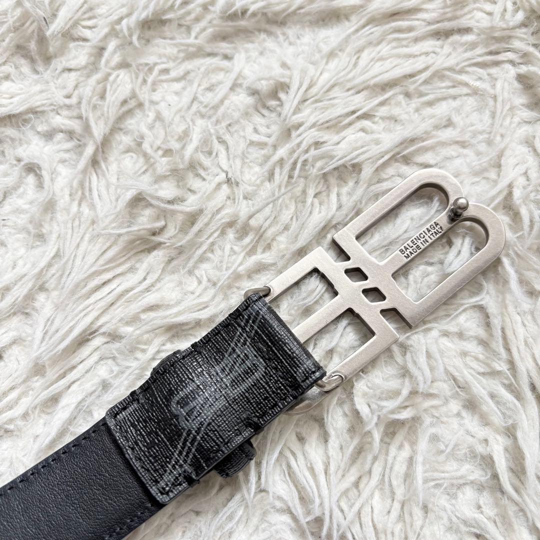 美品　BALENCIAGA BBバックル　モノグラムコーティングレザーベルト90