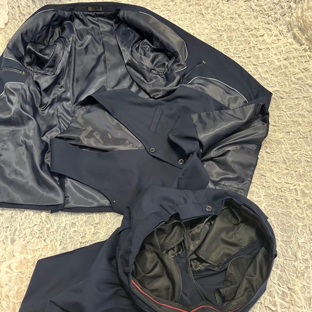 美品【3ピース】紺 ネイビー 3ピース スーツ ジャケット パンツ ベスト XL