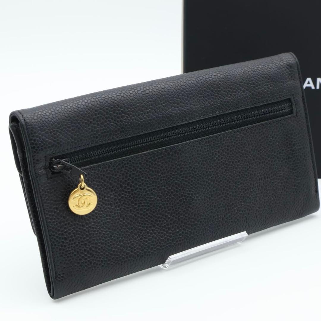 【超極美品】CHANEL 長財布　デカココ　キャビアスキン　Wフラップ　黒