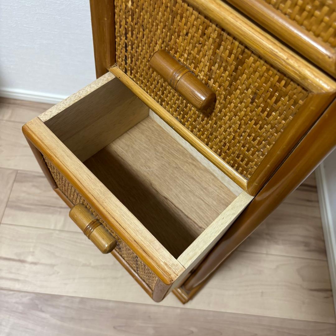 ラタン　5段チェスト　棚　引き出し　ラック　アジアンテイスト スリム