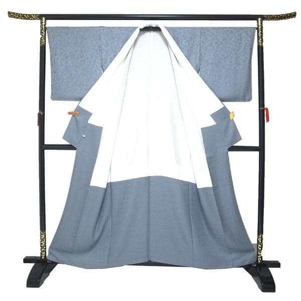 色無地 付下げ 付け下げ 着物 袷 グレー 地紋 裄68 Ｍ 中古 sn1516