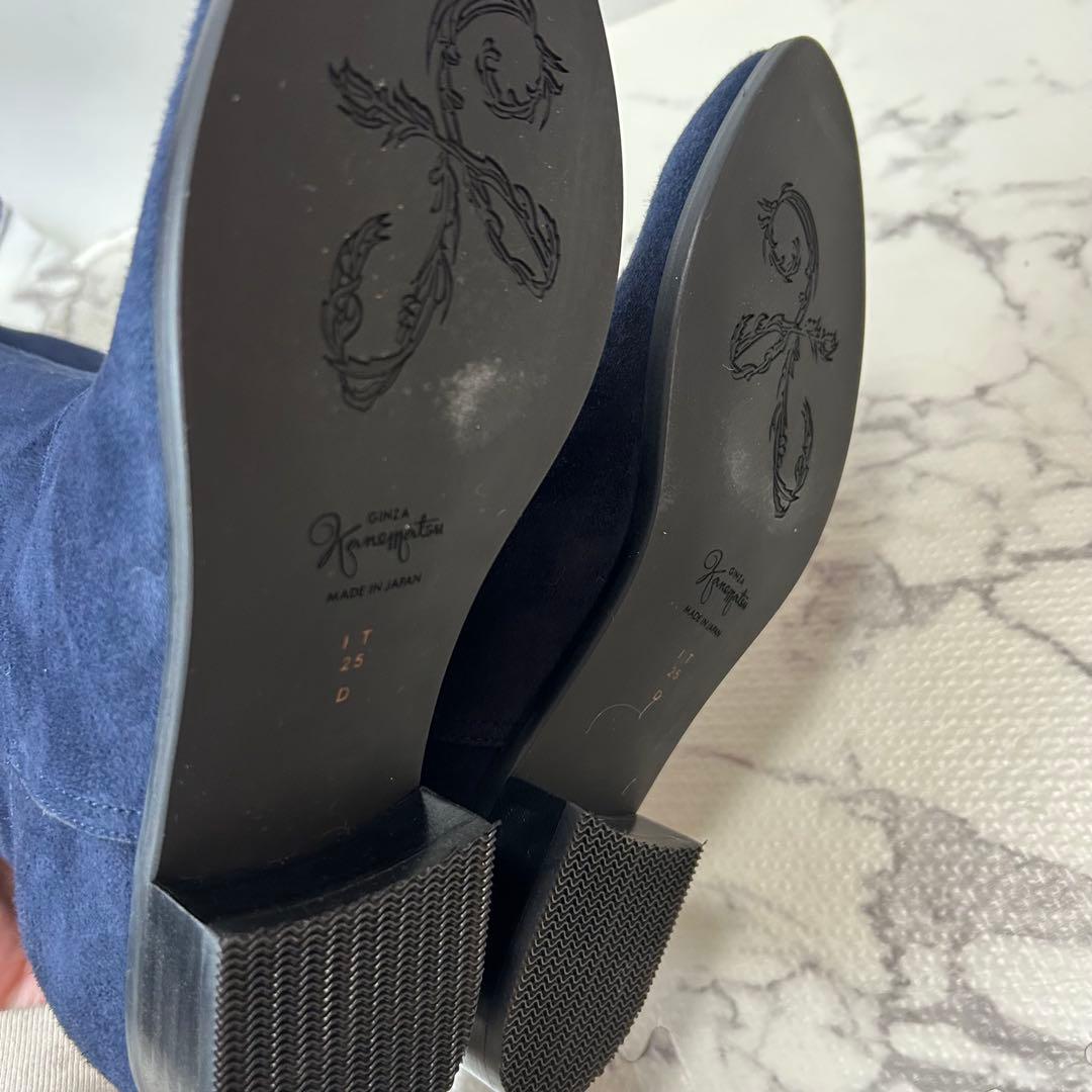 銀座かねまつ ロングブーツ ネイビー スウェード 25.5