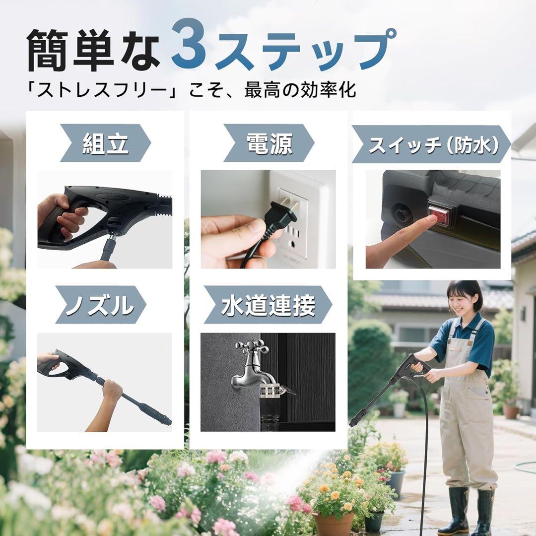 ⭐️高圧洗浄機 超軽量 12MPa 小型 低騒音 IPX5防水 水道直結＆自吸両用