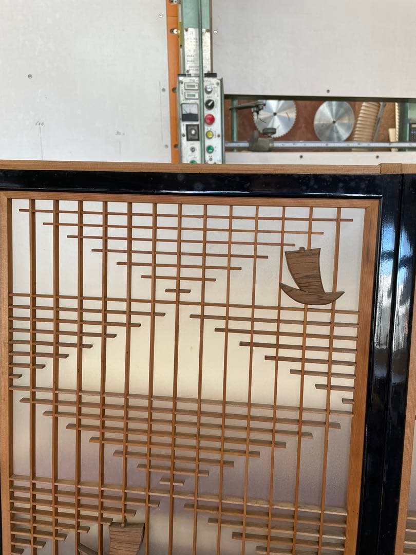 建具　書院　組み子彫刻入れ込み　干し網模様