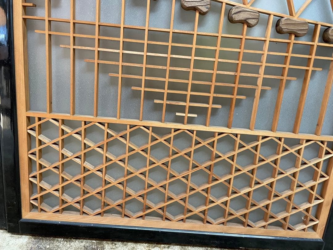 建具　書院　組み子彫刻入れ込み　干し網模様