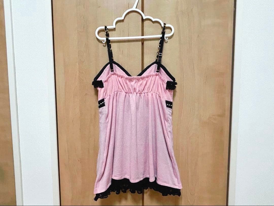 GOLDS♡肩紐チェーン♡ビジュー付き段々フリルレース♡キャミトップス♡ピンクM
