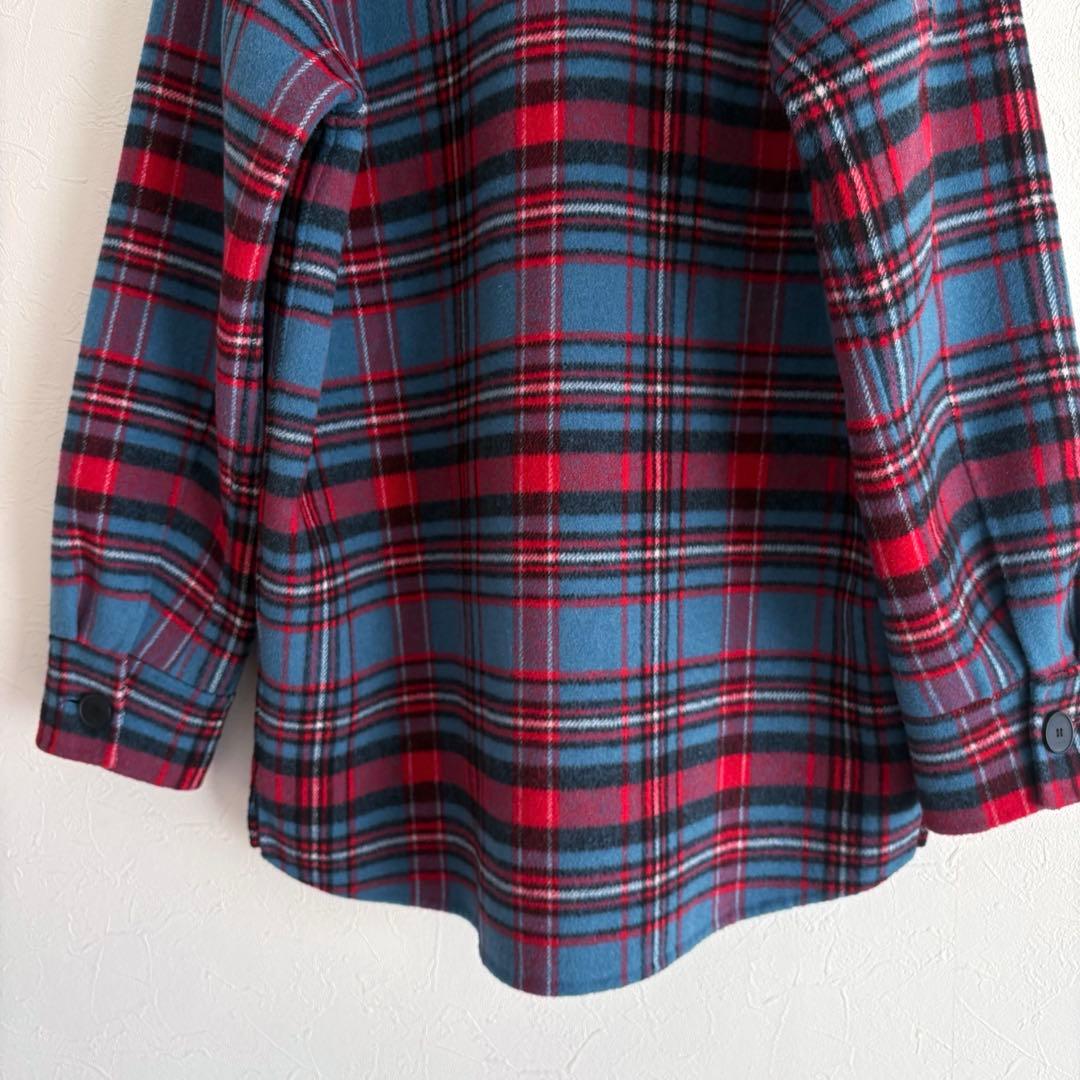 美品 sandro ビジュー装飾 チェック柄 ウールコート シャツジャケット