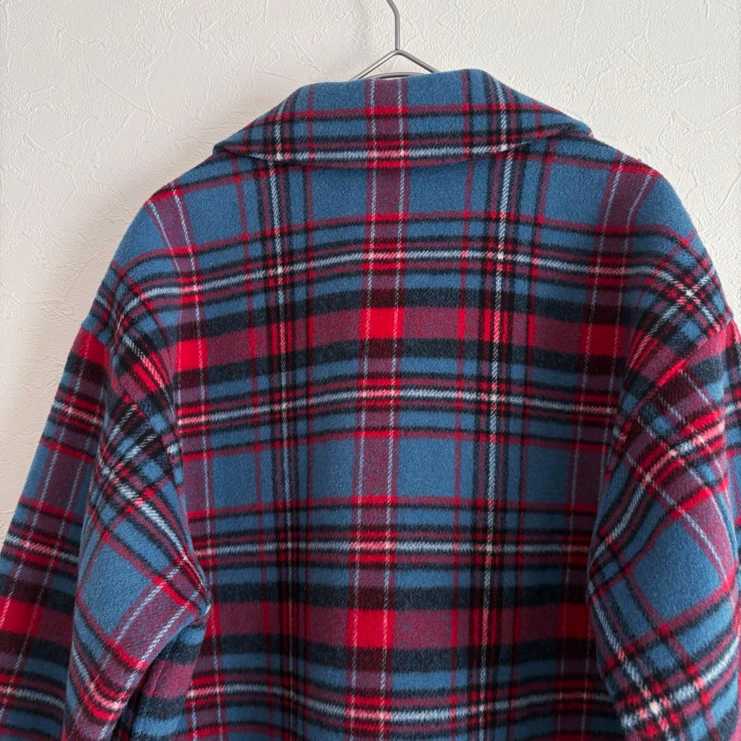 美品 sandro ビジュー装飾 チェック柄 ウールコート シャツジャケット