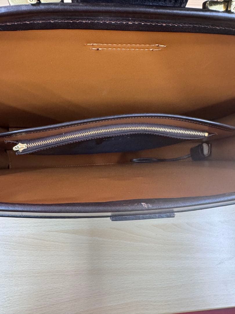 万双 三つマチダレスバッグ ブライドルレザー ビジネスバッグ ダークブラウン