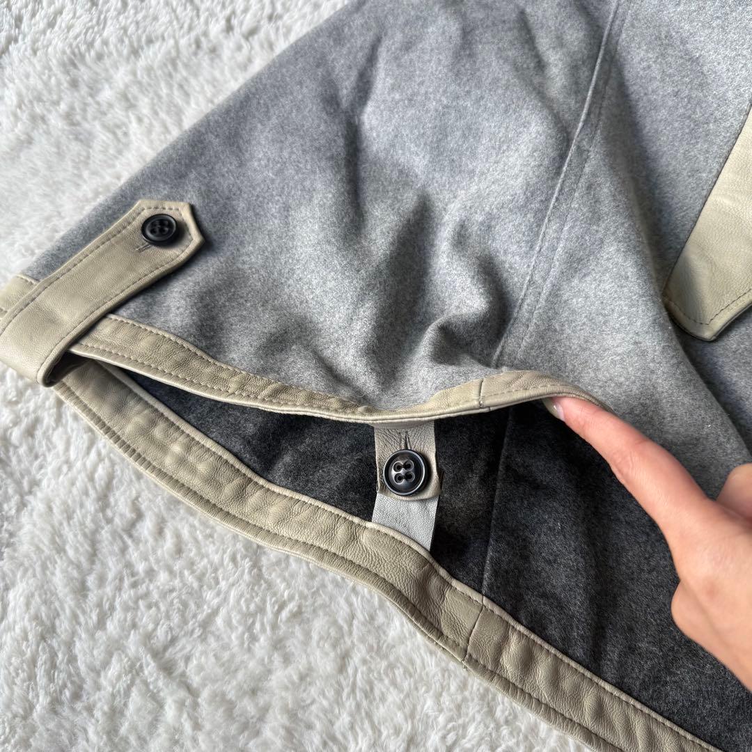 ダクテ dacute ウール×レザー ポンチョ イタリア製 フルジップ グレー