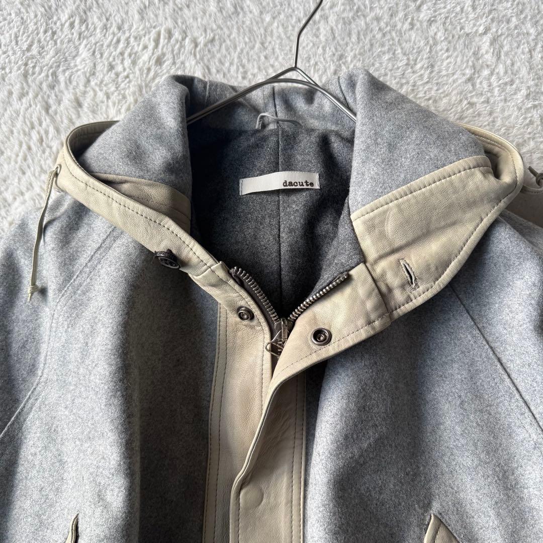 ダクテ dacute ウール×レザー ポンチョ イタリア製 フルジップ グレー