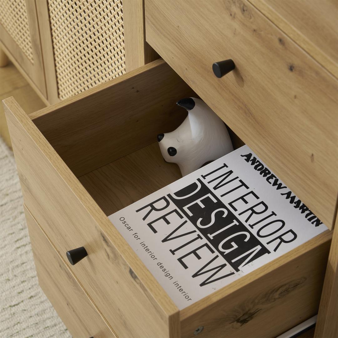 キャビネット サイドボード チェストラタン調ラタン 引き出し付き NATURAL